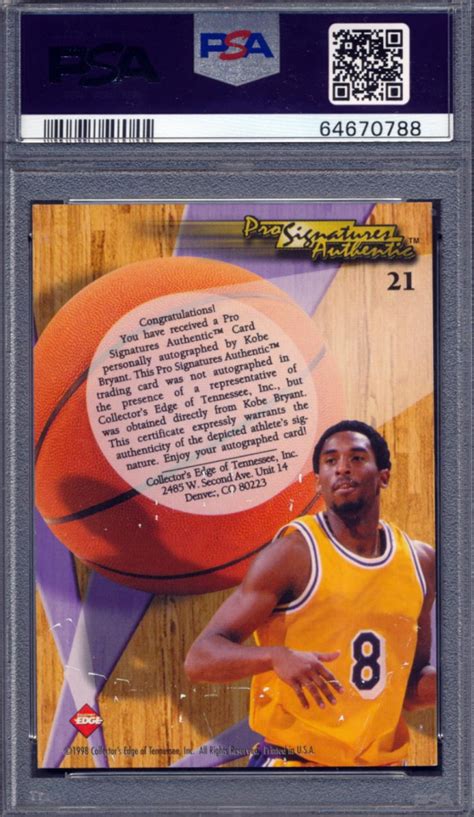 Kobe Bryant 1998 Collector S Edge Impulse Pro Signatures 21 PSA 7