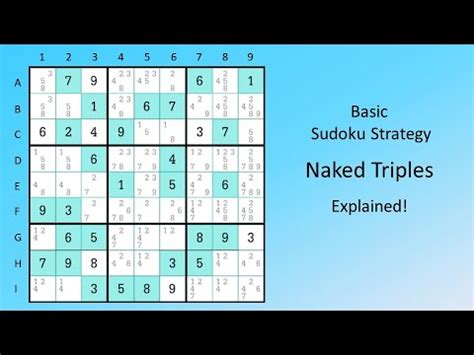 Basic Sudoku Strategy Naked Triples Explained Youtube