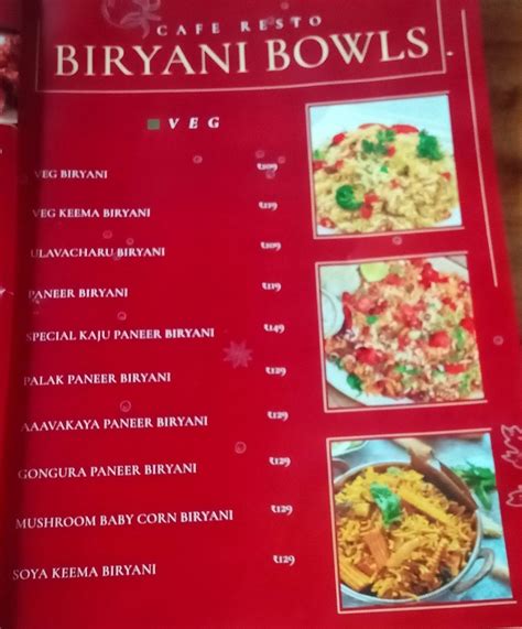 Menu At Cafe Resto Hyderabad