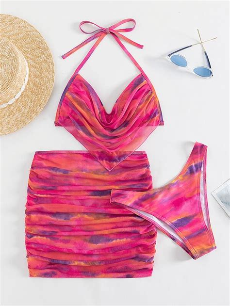 SHEIN Swim Vcay Maiô cabresto de biquíni corante de gravata SHEIN PT