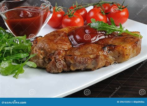 Pork Steak With Ketchup Stock Image Image Of Pork Dinner 39615593