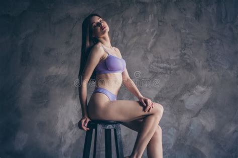 No Retouch Photo Of Domination Lady In Purple Underwear Sit Wooden