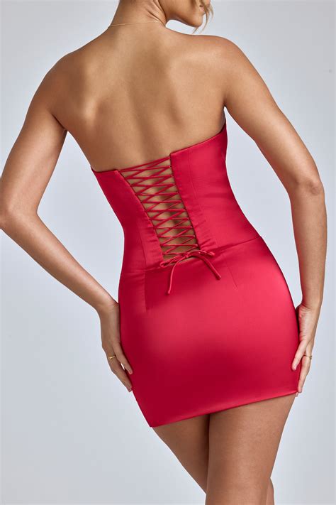 Adelaide Lace Up Corset Mini Dress In Cherry Red Oh Polly Us