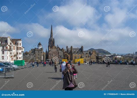 View Of Edinburgh City Center Downtown With Historic Buildings And