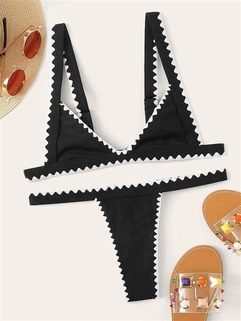 Two Tone Seam Detail Triangle Bikini Set Artofit