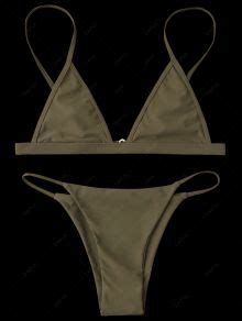 Cami Plunge String Bikini Set Army Green Bikinis S Zaful