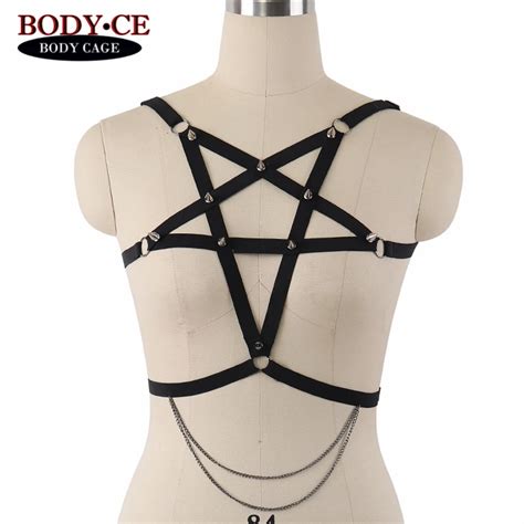 Aliexpress Buy Spike Pentagram Bondage Harness Lingerie Black