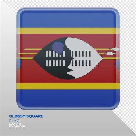 Premium Psd Realistic 3d Textured Glossy Square Flag Of Eswatini