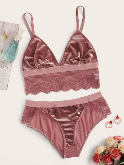 Plunge Neckline Lace Lingerie Set Shein Usa Lace Lingerie Set Pretty