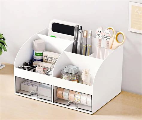 Organizador De Mesa Com Gavetas - LA Bear Organizador de mesa branco com gavetas para escritório ...