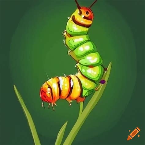 Color Pencil Drawing Of A Colorful Caterpillar On A Plant Stalk