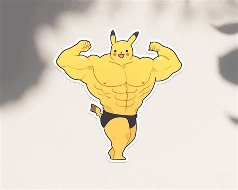 Buff Pikachu Sticker Muscular Pokemon Stickers Cute Etsy