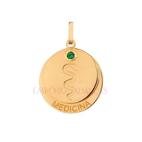 Pingente Formatura Medicina Ouro 18k Redondo Pedra Zircônia Unissex