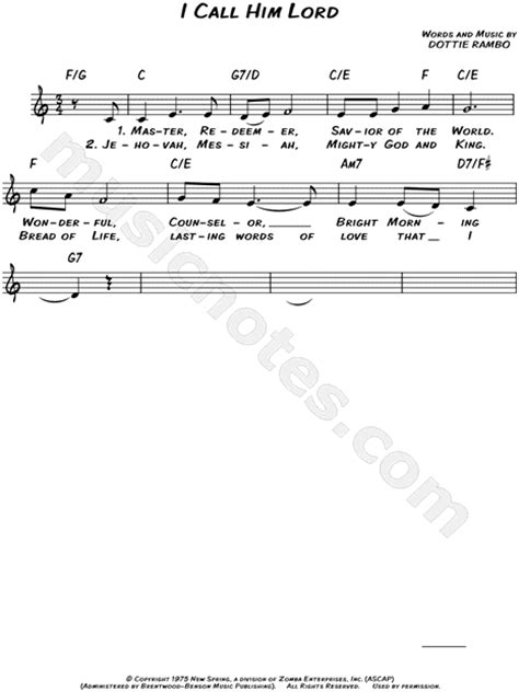 Mark Lowry I Call Him Lord Sheet Music Leadsheet In C Major