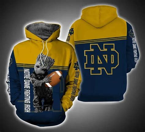 Baby Groot Hug Ball Notre Dame Fighting Irish 3D Hoodie College ...