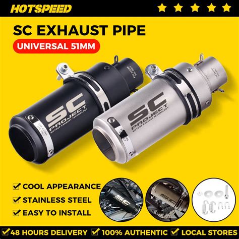 Hotspeed Sc Project Pipe For Motorcycle Exhaust Open Muffler Pipe Universal 51mm Stainless