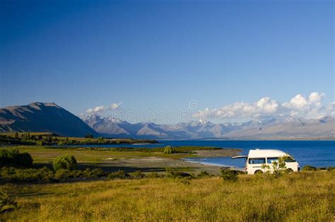 Camping on Shore of Lake Tekapo, New Zealand Stock Photo - Image of ...