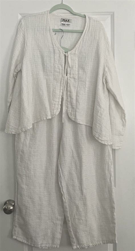 FLAX Linen Set Jacket Pants Lagenlook Style Jeanne Engelhart White