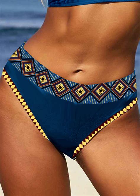 Mid Waisted Tribal Print Peacock Blue Bikini Bottom Modlily USD