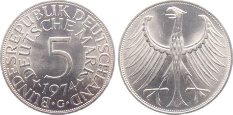 Deutschland BRD 5 Mark 1974 G Silberadler prägefrisch pfr MA Shops