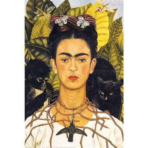 Poster Frida Kahlo Portrait avec collier d épines et colibri