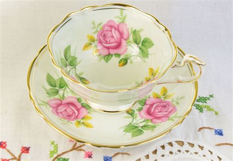 Paragon Tea Cup And Saucer Rose Pattern Pink Roses Pink Etsy