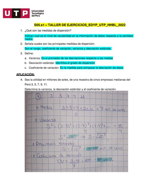 S S Taller De Ejercicios Edyp Utp Hhbl S Taller De