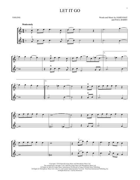 Let It Go By James Bay Sheet Music For Violin Duet At Sheet Music Direct