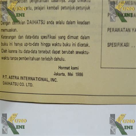 Buku Pedoman Pemakaian Dan Pemeliharaan Daihatsu Hi Jet Antik