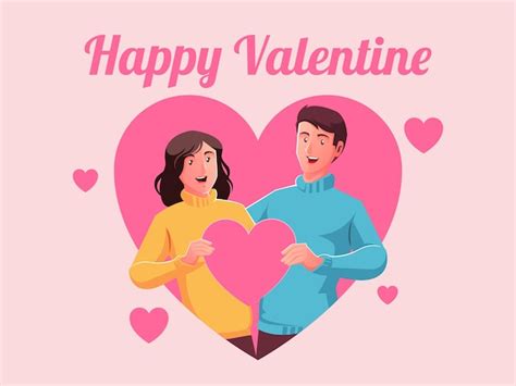 Premium Vector Happy Valentine Young Couple Is Holding Red Paper