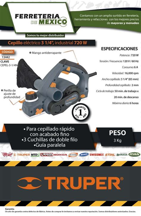 Cepillo Eléctrico 3 1 4 Pulgada Industrial 720 W Truper 1 515 00 en