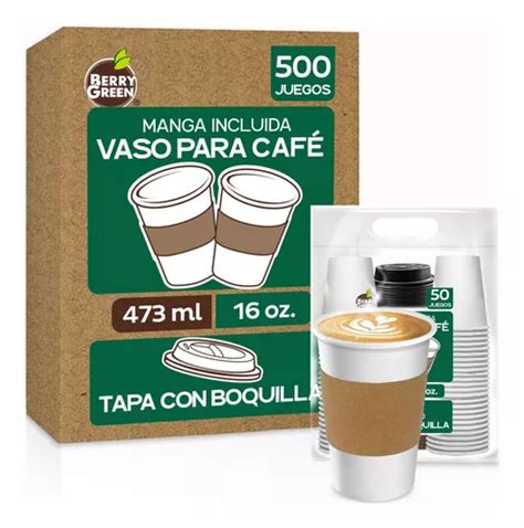 500 Vasos Para Café De 16 Oz Desechables Con Tapa Y Manga Envío gratis