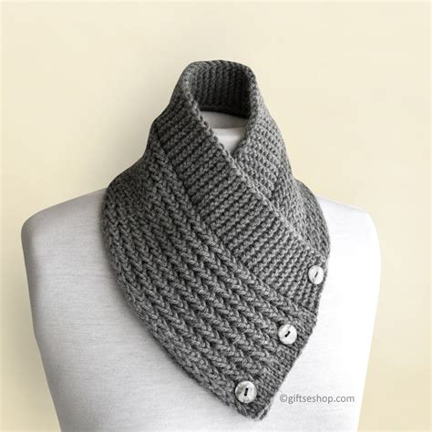 Buttoned Scarf Cowl Knitting Pattern Men Women Knitted Cowl Etsy