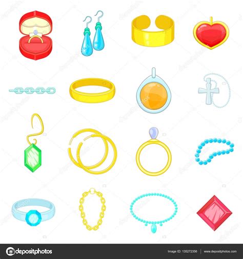 Jewelry Items Icons Set Cartoon Style Stock Vector Image By