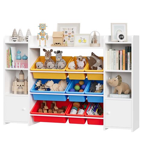 Homfa Kids Toy Cubby Bookcase With 9 Bins White Storage Organizer