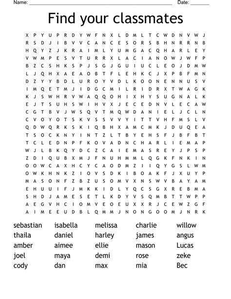 Find Your Classmates Word Search Wordmint