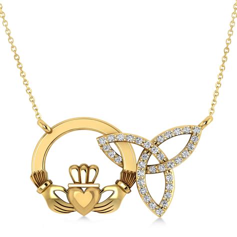 Intersecting Claddagh Trinity Necklace Diamond K Yellow Gold Ct