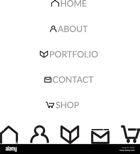 Web page icons for home, about, portfolio, contact & shop Stock Vector ...