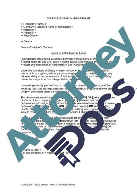 Force Majeure Letter Attorney Docs The Legal Document Marketplace