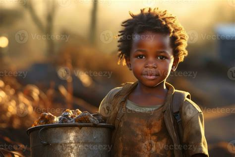 Depicting a african child carrying a bucket of clean water from a newly ...