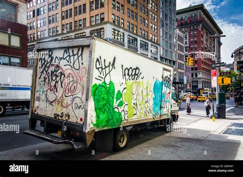 Graffiti-covered truck in Manhattan, New York Stock Photo - Alamy