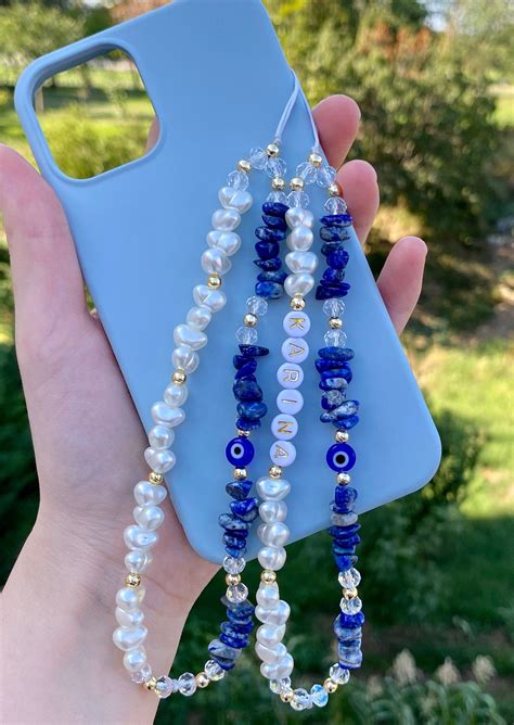 Lapis Lazuli Phone Charm Healing Crystals Gemstone Phone Strap Pearl