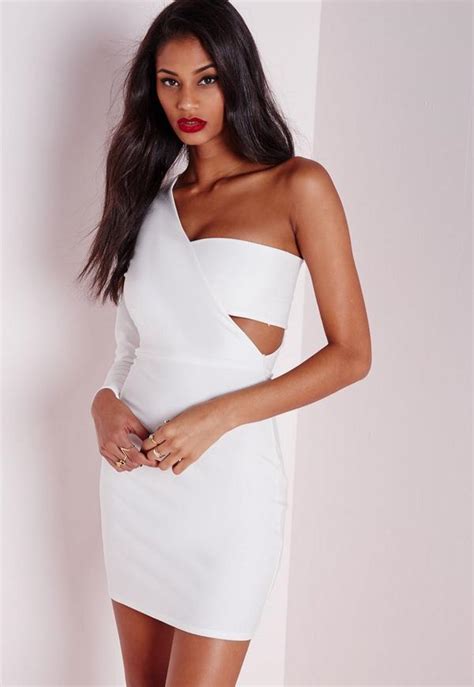 Crepe One Shoulder Bodycon Dress White Missguided