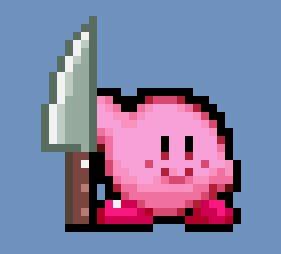 Pixel art of Kirby with a knife : Kirby