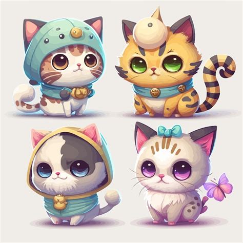 Premium Vector Chibi Cat Characters Illustration