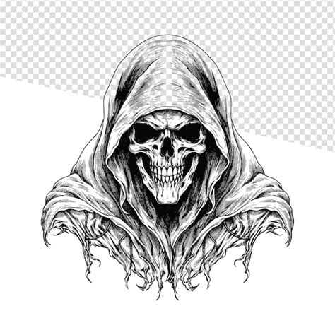 Premium Vector Unique Hand Drawn Reaper Black White Skull