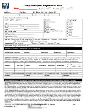 Fillable Online Mkr Rec Camp Participant Registration Form