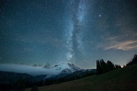 fondos de pantalla montanas noche galaxia planeta espacio cielo