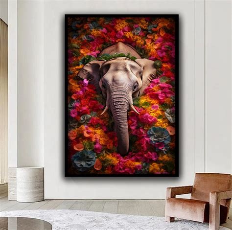 Floral Elephant Canvas Colorful Floral Elephant Wall Art Floral