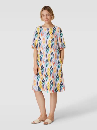 Christian Berg Woman Knielanges Kleid Aus Leinen Mit Allover Print